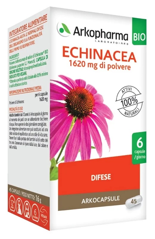 ARKOPHARMA Arkopharma Arkocapsule Echinacea BIO 45 capsules Voedingssupplement ter ondersteuning van de immuniteit