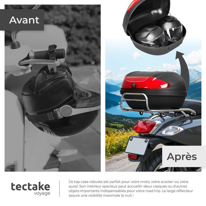 Maletero para ciclomotor - TECTAKE - MATZE Maletero para 2 cascos, 48 L de capacidad con mecanismo de cierre seguro