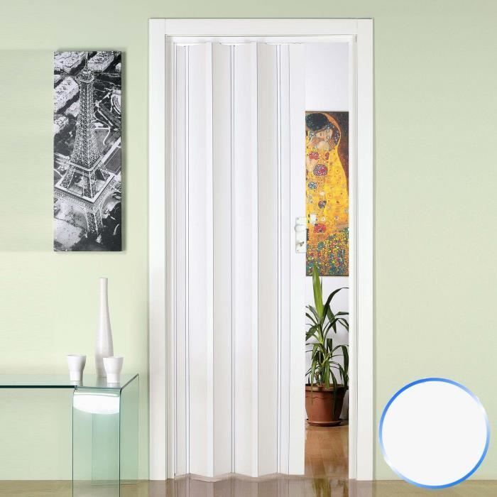 Porta a soffietto in PVC bianco 88,5x214 cm, modello Luciana - FORTE - Reversibile Destra/Sinistra - PVC con Ca-Zn