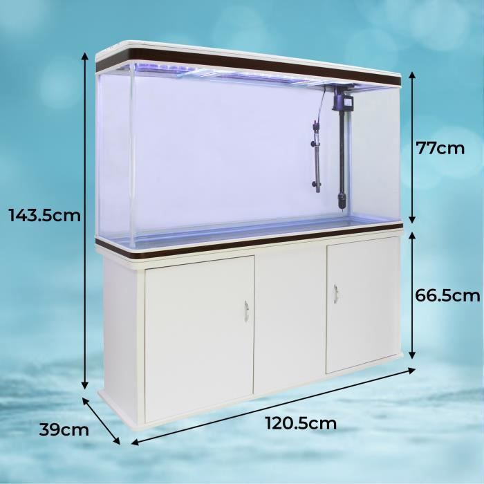 Aquarium - MonsterShop - 300 Litres - Blanc - Rectangulaire - Meuble de Support Blanc