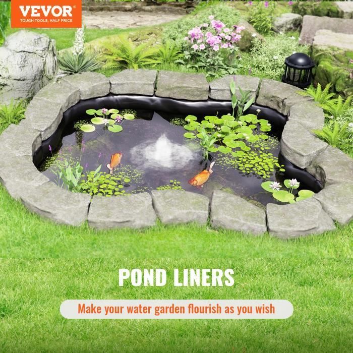 Revestimiento para estanques - VEVOR - 4,6 x 6 m, 1,5 mm, base de EPDM, negro, para estanques de peces, carpas koi, fuentes, cascadas y otros elementos acuáticos.