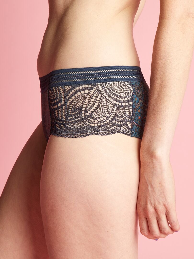 Culottes de microfibra y encaje - AZUL