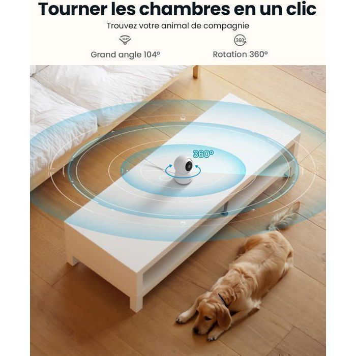 Cámara de seguridad WiFi cableada para interiores de 5 MP con audio bidireccional, sirena, alarma, PTZ de 360°, seguimiento automático y visión nocturna.