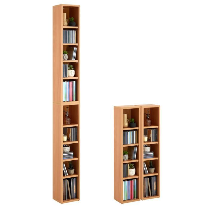 Estantería modular MUSIC para CDs y DVDs, conjunto de 2 unidades de almacenamiento en columna con 10 compartimentos en melamina de color.