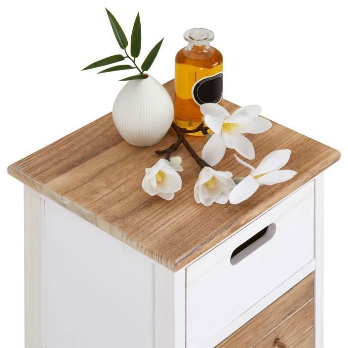 SALVA chest of drawers, 63 cm high, in solid wood, white, grey and brown, 4 drawers, small tall storage unit