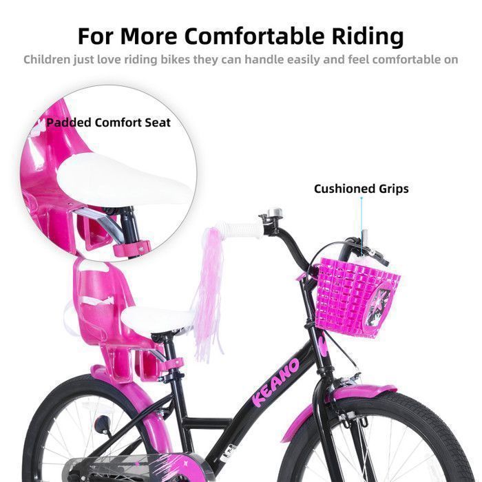 Kinderfiets - JOYSTAR - 50 cm - Met zwart mandje en poppenzitje - Geschikt voor kinderen van 7 tot 13 jaar - Zwart