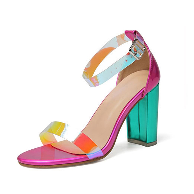 Nouveaux escarpins à bout ouvert pour femmes, sandales gladiateur d'été aux couleurs chatoyantes, chaussures classiques à talons épais pour femmes