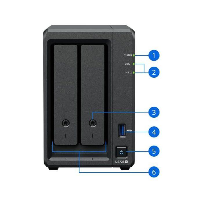 Servidor NAS Synology DS725+ para pequenas e médias empresas - 2 baias - 4 GB de RAM