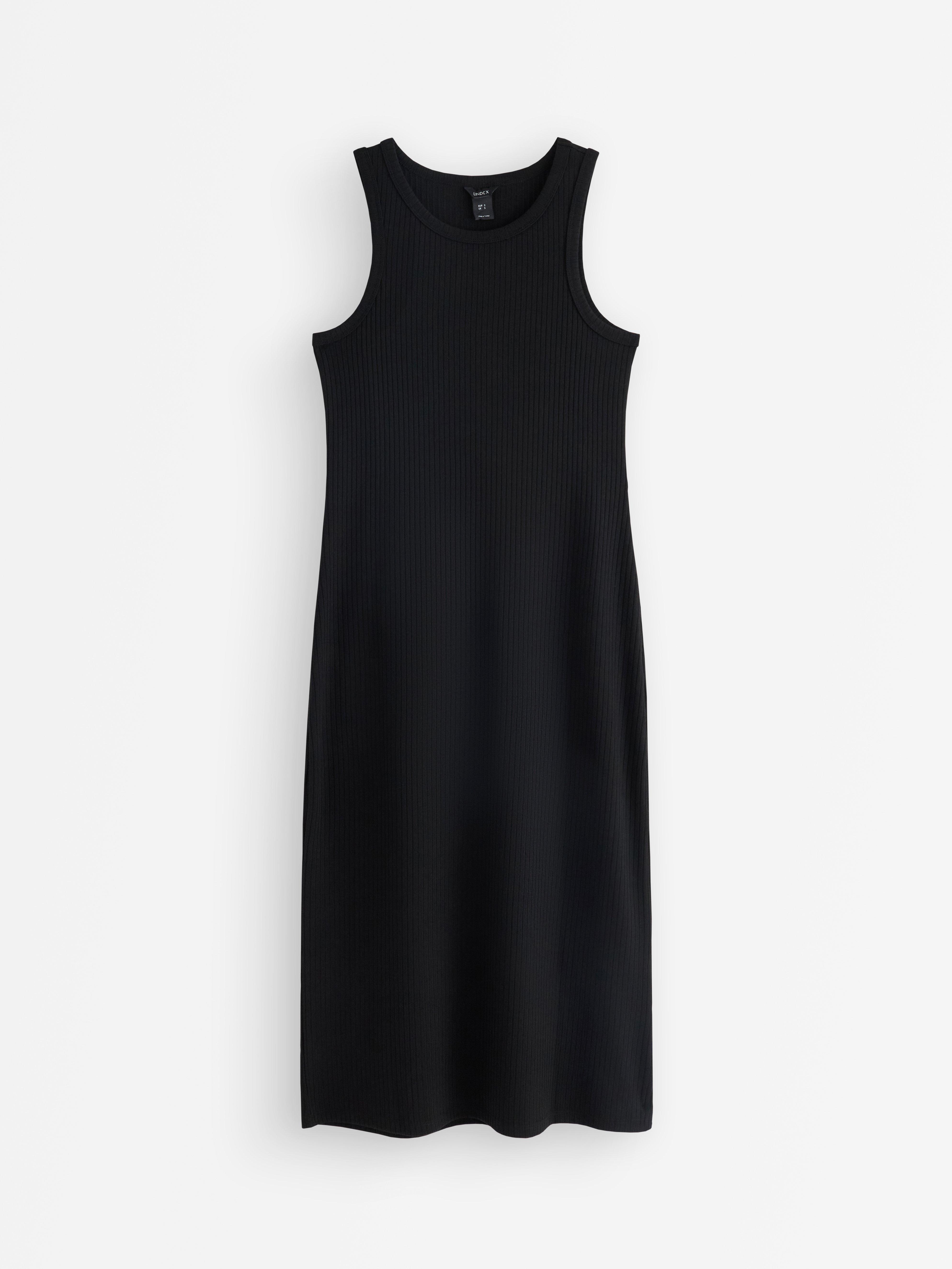 Vestido midi canelado preto