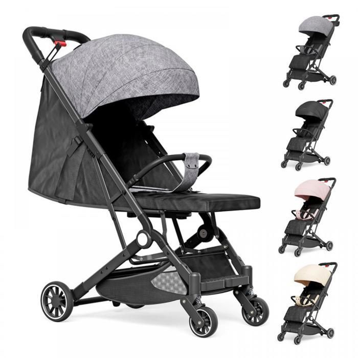 Compact Stroller, Baby up to 22 kg, Ultra Lightweight, Automatic Folding, Reclining Backrest, Cabin Size, Grey