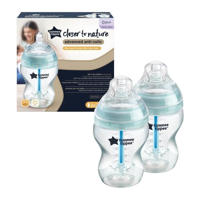 TOMMEE TIPPEE Advanced Anti-Colic Baby Bottle, 2-pack, 260ml