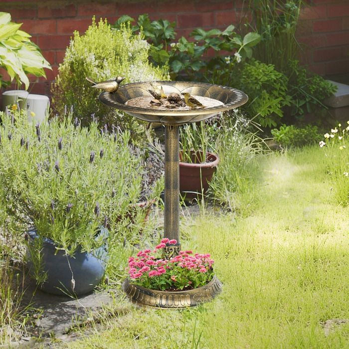 Bain d'oiseaux - Outsunny - abreuvoir mangeoire jardinière 2 en 1 bassin extérieur décoration - polypropylène - Ø50x72cm - bronze