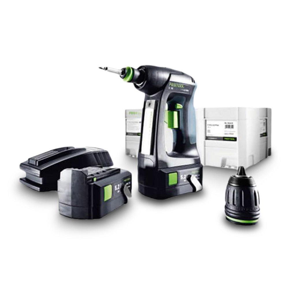 Conjunto de furadeira/parafusadeira sem escova FESTOOL 18V, 2 x 5,2 Ah, modelo 575008