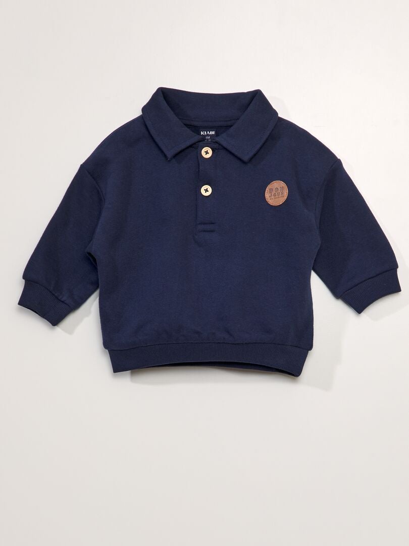 Polo-stijl sweatshirt - ZWART