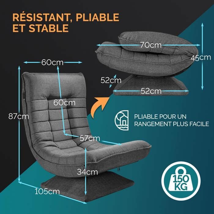 Poltrona giratória CASARIA® 360° Comfort, cinza, capacidade de carga de 150 kg, cadeira gamer, 58 x 57 x 84/87 cm, para relaxamento.