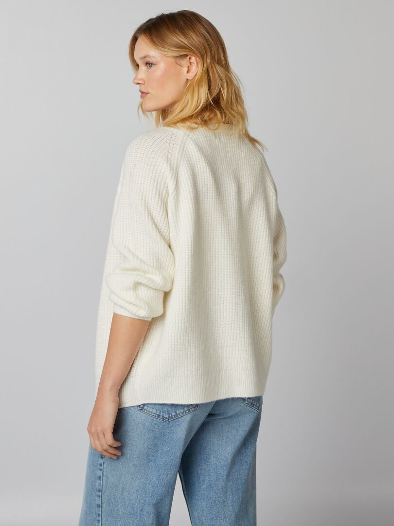 Dik gebreid vest met ronde hals - WIT