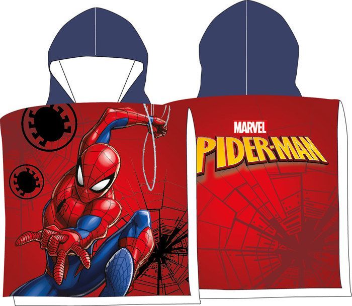 Poncho de baño infantil con capucha, aventura de telaraña de Marvel Spider-Man City, logo de araña roja, 55 x 110 cm, 100% algodón.