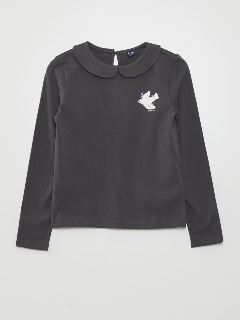 T-shirt met Claudine-kraag - ZWART