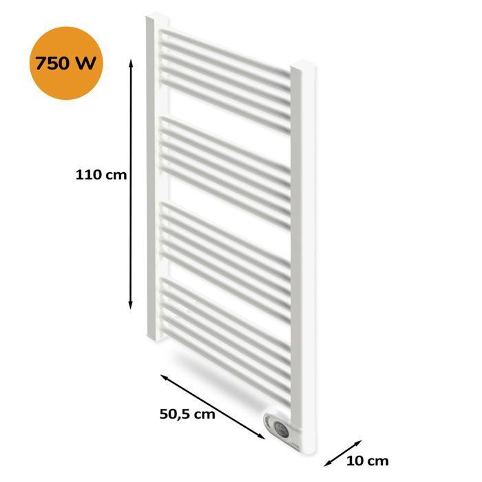 Sèche-serviettes électrique à inertie sèche HJM, 750 W, Noor, Blanc