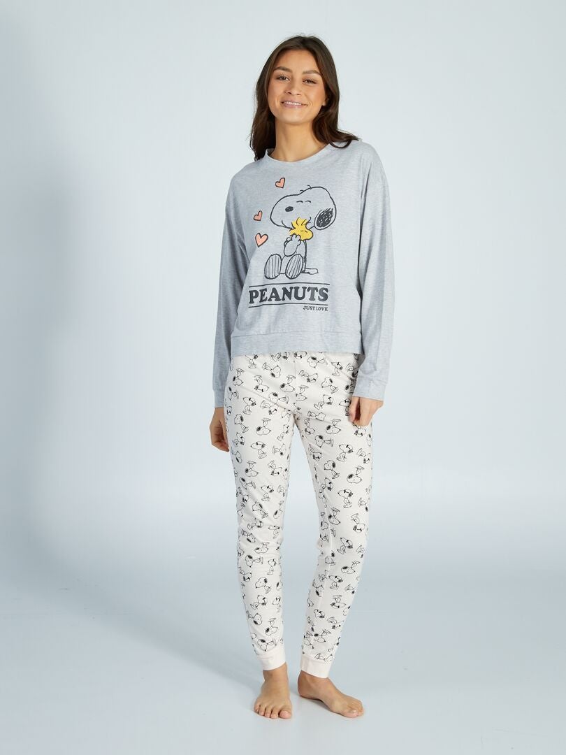 Pijama largo de Snoopy - 2 piezas - GRIS
