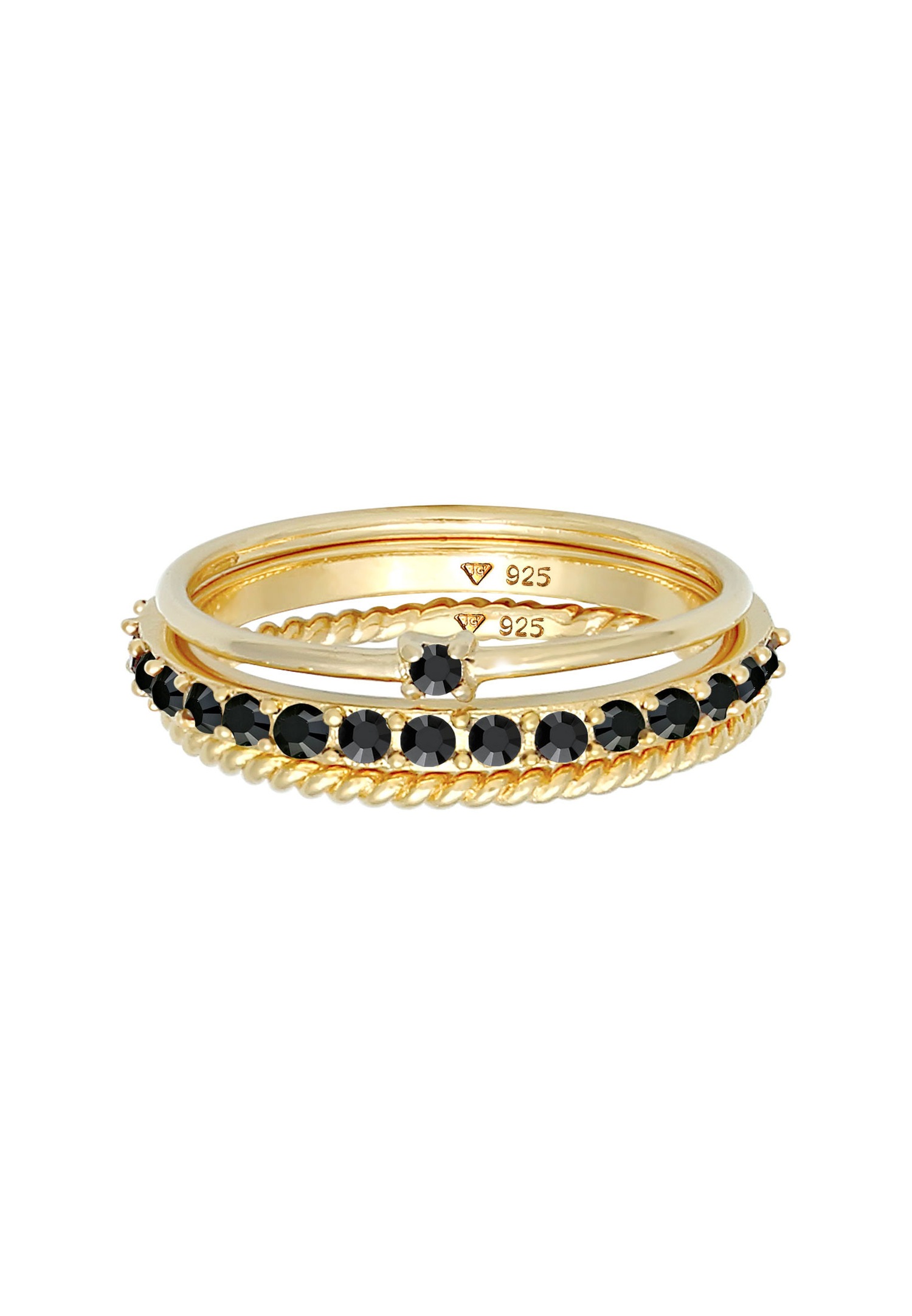 Elli Femmes Pile Set Élégante Solitaire Torsadé Tendance avec Cristaux Noir en Argent Sterling 925