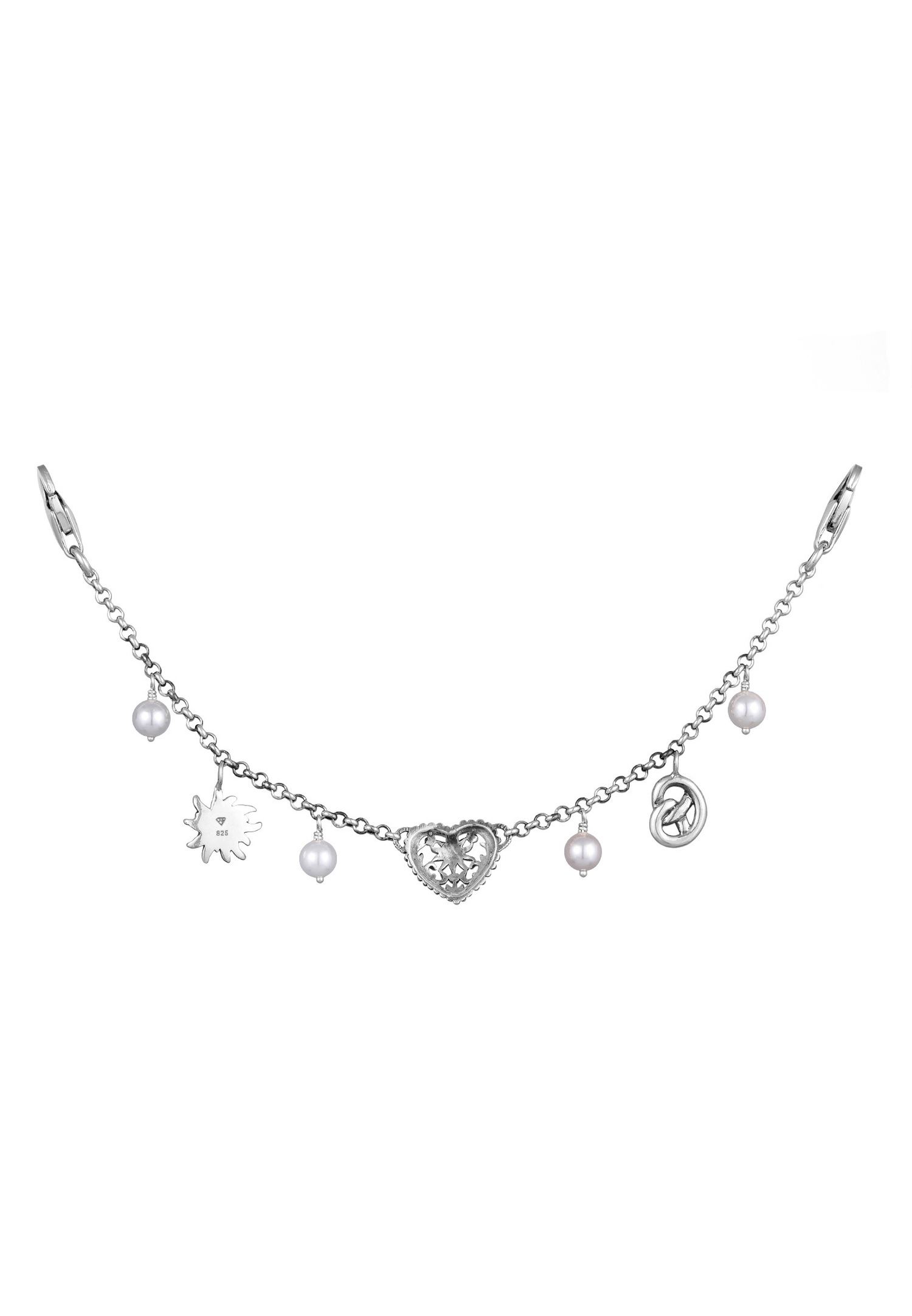 Elli Femmes Charivari Dirndl chaîne Brezel cœur en argent sterling 925