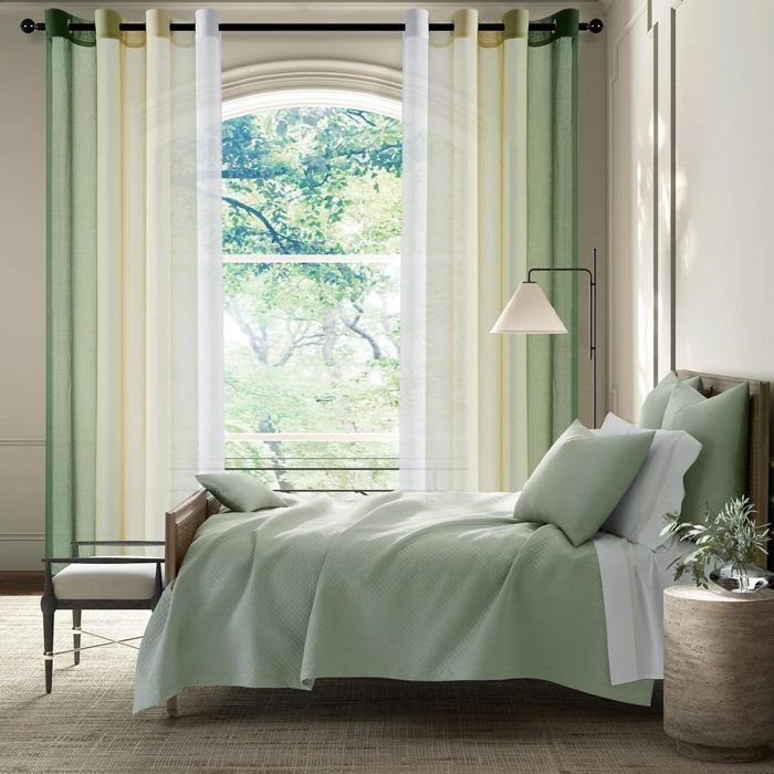 Topfinel Rideau Voilage Lot de 2 Rideaux Dégradé à Oeillet 140x160cm Voilages Intérieur Fenêtre pour Salon Chambre Bureau Olive