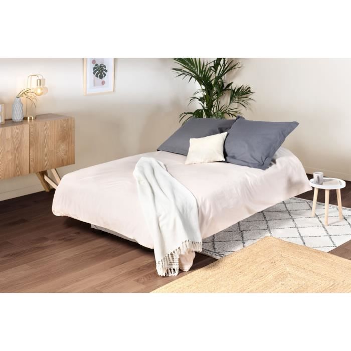 Divano letto a 3 posti con meccanismo click-clack - Materasso da 17 cm - Tessuto grigio chiaro - L199 x P96 x H103 cm - CHLOE