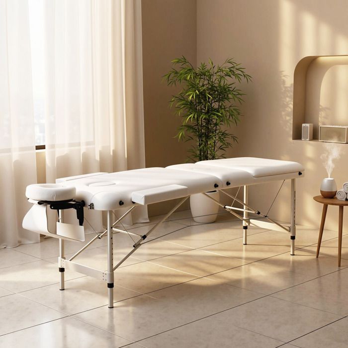 Camilla de masaje - HOMCOM - camilla cosmética plegable, cama portátil, capacidad de carga de 225 kg, ajustable - aluminio - blanco