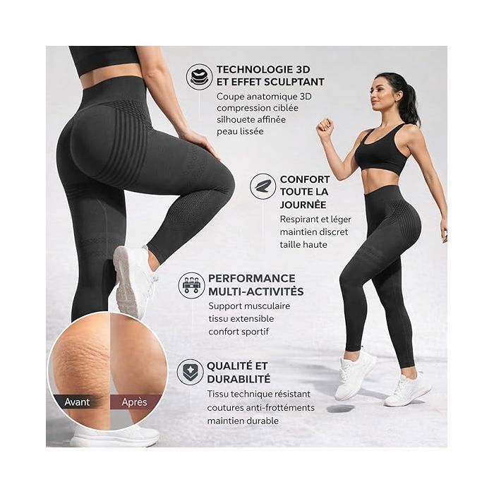 Set van 2 damesleggings tegen cellulitis, 3D compressie afslankende push-up leggings, hoge taille, zwart/donkergrijs