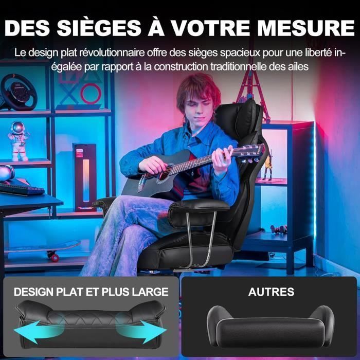 Silla gaming, silla de oficina ergonómica con soporte lumbar de muelles ensacados, color negro.