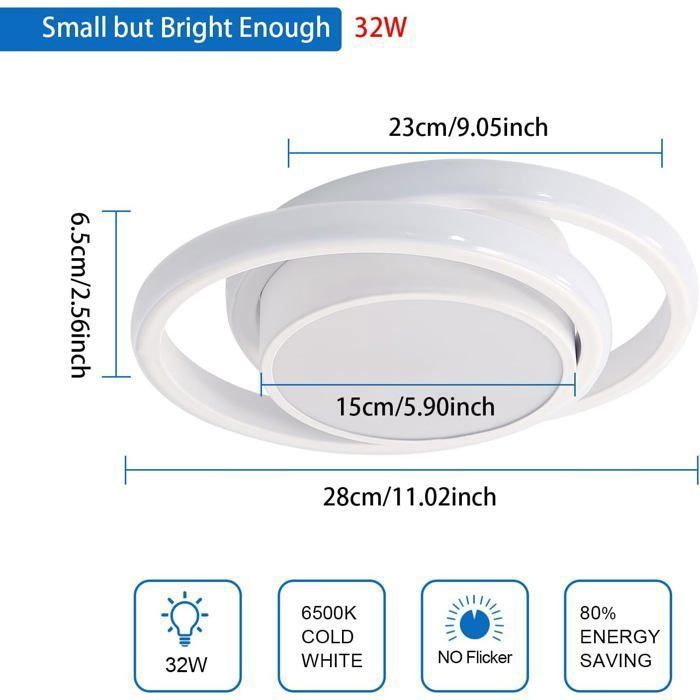 Mooie ronde LED-plafondlamp 32W 2350LM Koel wit 6500K Moderne verlichting voor woonkamer, keuken, hal en badkamer 28cm