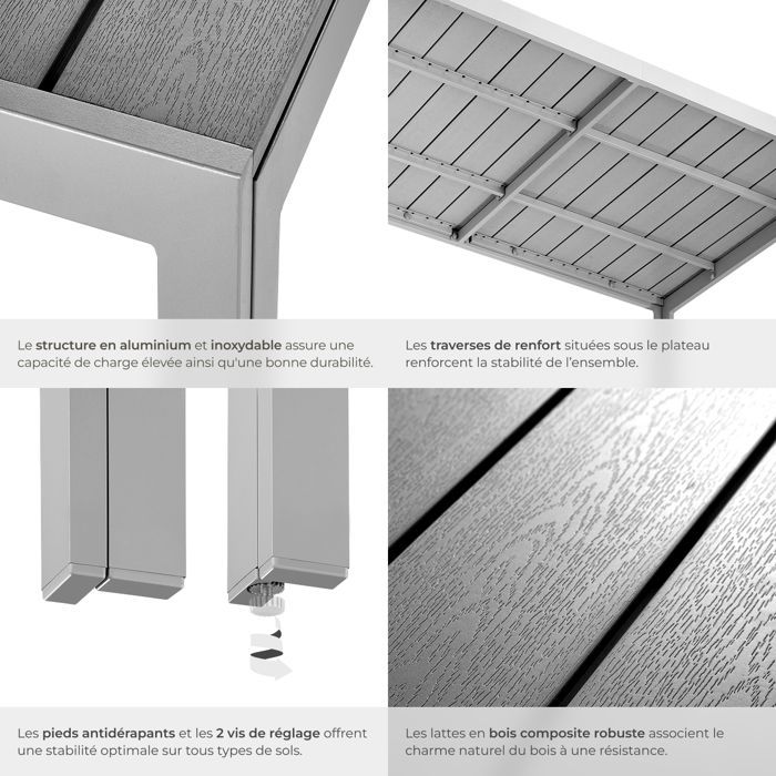 Mesa de jardín - TECTAKE - Mesa de comedor exterior BIANCA de acero inoxidable y aluminio, 150 x 90 x 74,5 cm - Gris/Plata