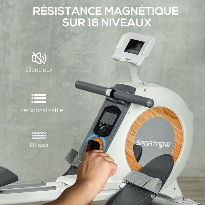 Vogatore magnetico - SPORTNOW - 16 livelli di resistenza con schermo LCD e supporto per telefono - Riponimento verticale