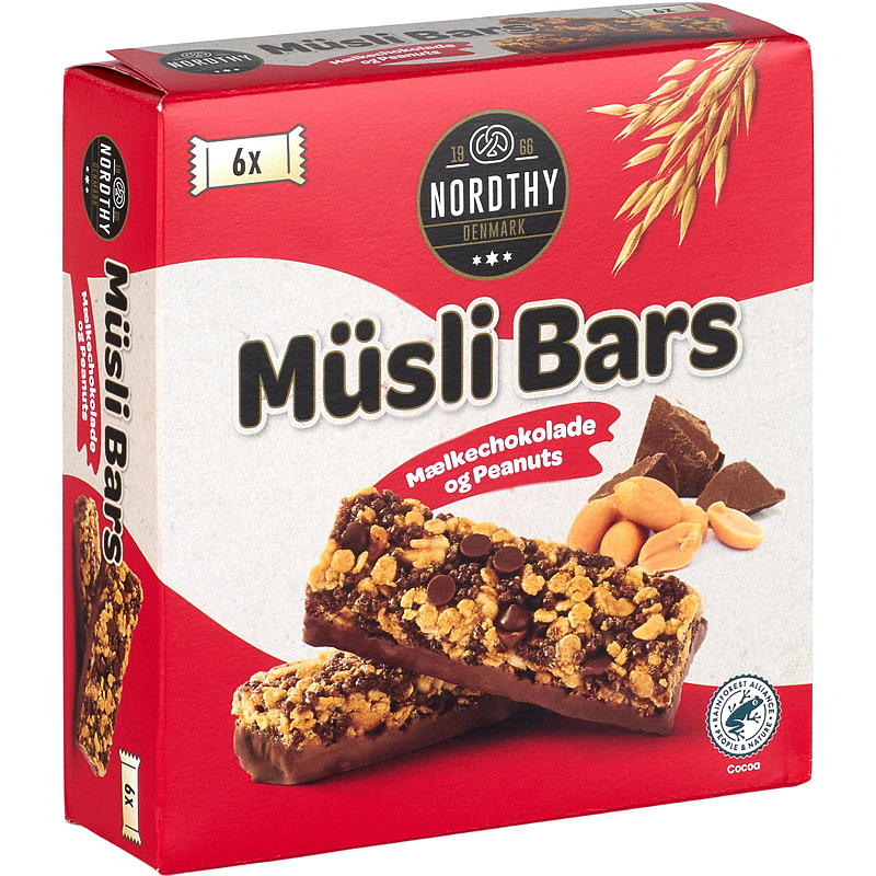 Barrette di muesli, confezione da 6, con arachidi e cioccolato al latte