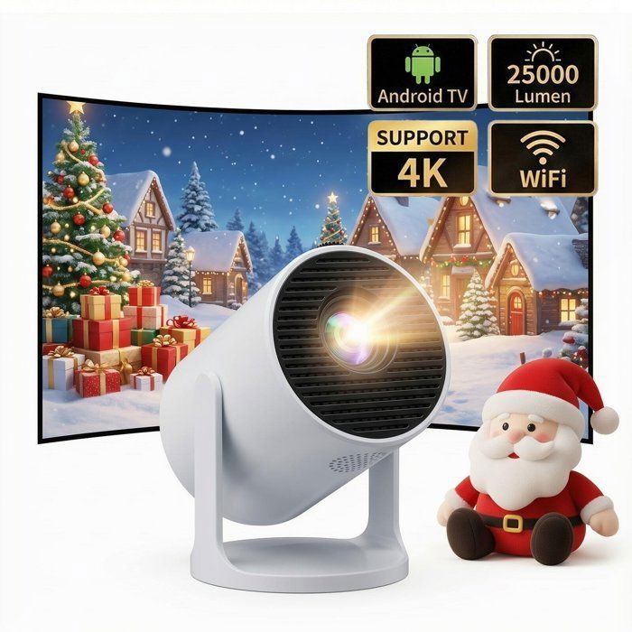 Vidéoprojecteur Portable Android TV 13 LaylaTang – 25000 Lumens, Support 4K, AutoKeystone, Rotatif 240°, pour Cinéma Maison, Camping