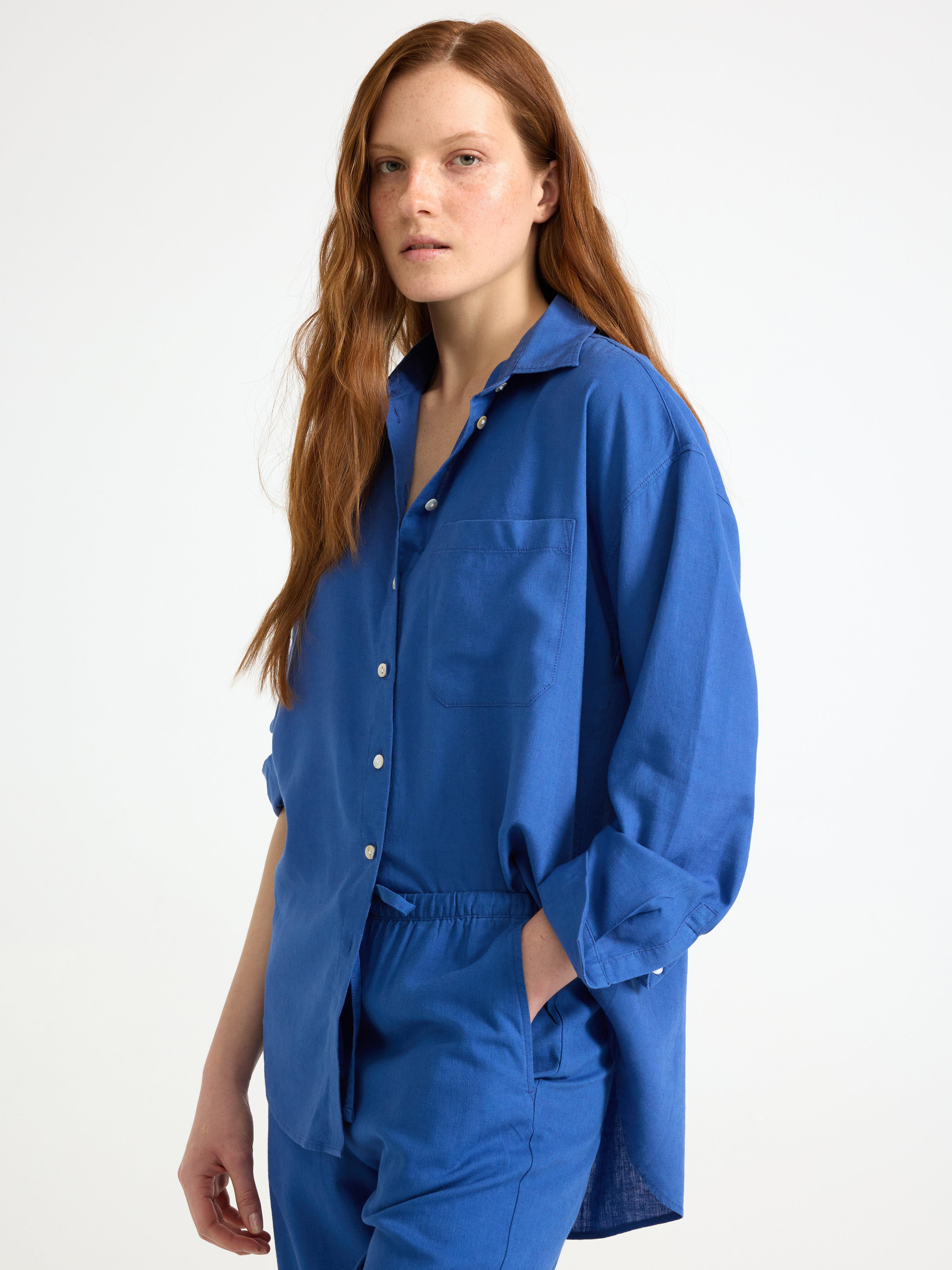Camisa de linho misto azul