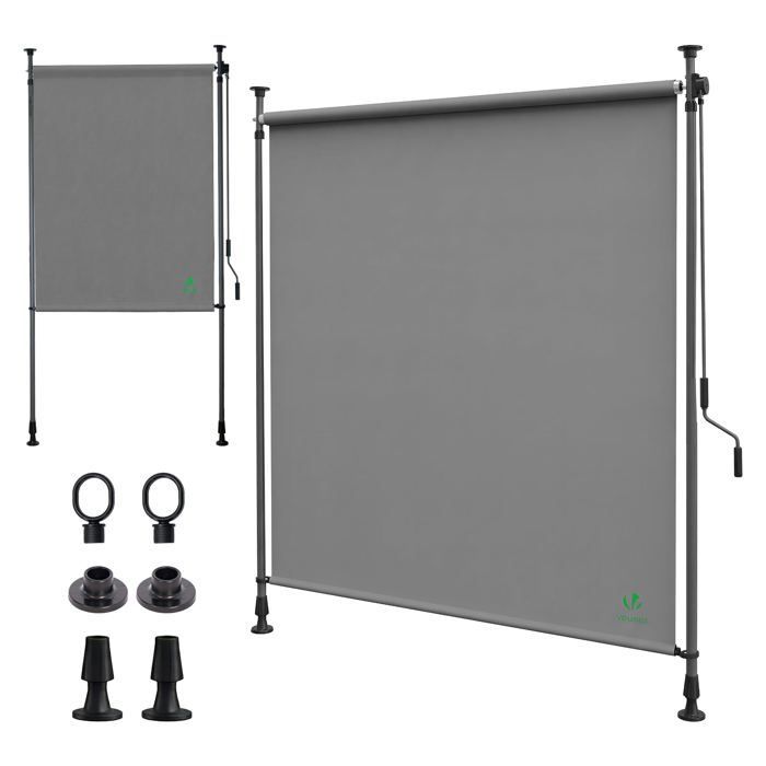 Persiana vertical VOUNOT®, sin necesidad de taladrar, 100x310cm, extensible - Pantalla de privacidad para exteriores para balcón, terraza, jardín - Poliéster - Gris