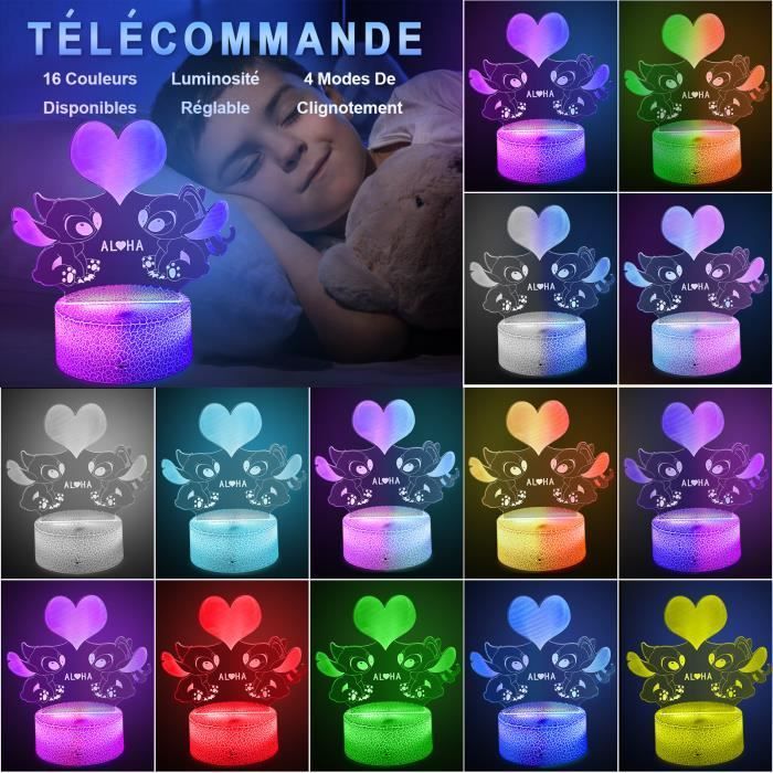 KENLUMO Lampe Stitch Noël Enfant Cadeau fille Lampe de chevet LED télécommande Touchez pour changer decouleur decoration veilleuse