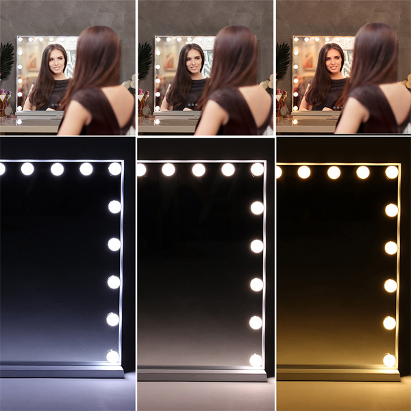 Espejo de maquillaje iluminado Livingandhome Hollywood 80x62,5cm