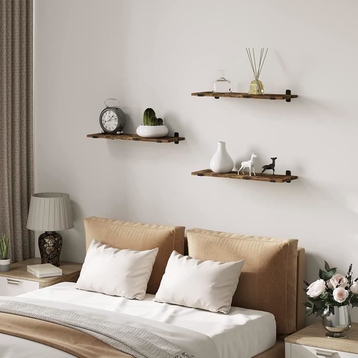 Set di 3 mensole a muro EUGAD, mensole sospese, 60x20x7 cm, MDF e ferro, marrone e nero.