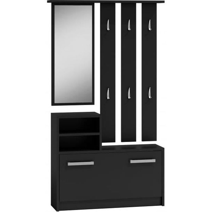 Hallway unit - VITTORIA - 6 hooks - Mirror - 2 niches - Shoe storage 180x85x24