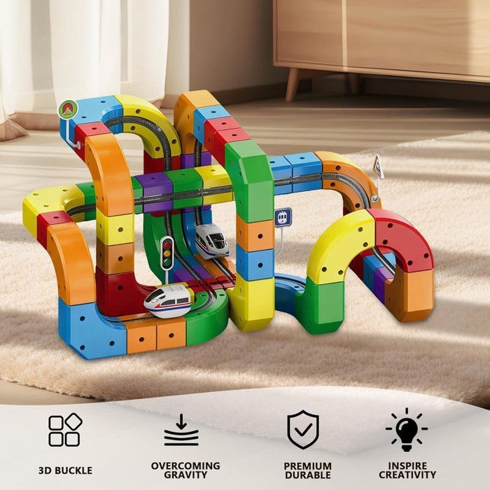Pista flexible para coches, 123 piezas, juego de tren eléctrico recargable, pista modular magnética para armar, con bucle de 360°, rampas y montaje.