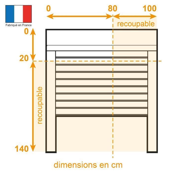 Volet roulant H140 x L100 cm en aluminium recoupable en largeur et hauteur - Manœuvre électrique radio - Coloris Blanc -
