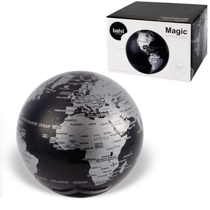 Globo terráqueo - BALVI - Mágico - Negro - Gira 360° - 14 cm, plástico PS