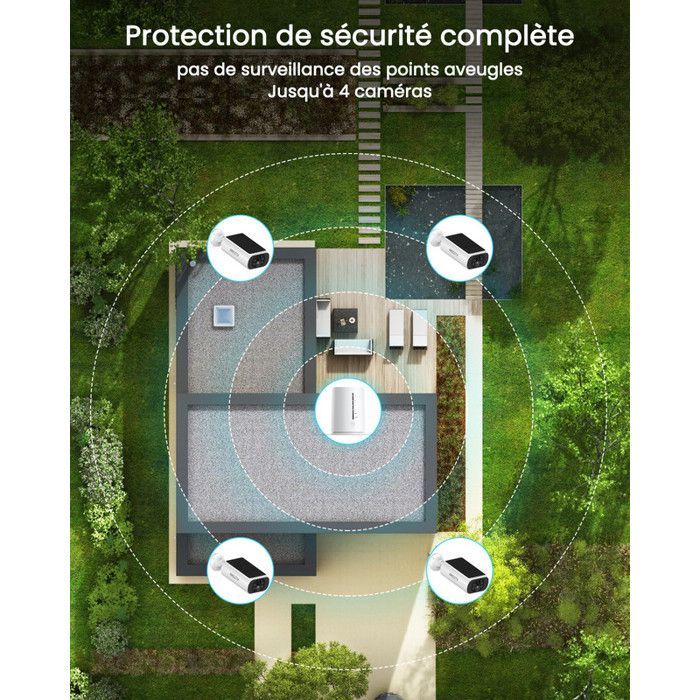 ARCCTV 4MP draadloze bewakingscameraset, videobewaking + 4 camera's op zonne-energie + 1 4-kanaals station met 64GB SD-kaart