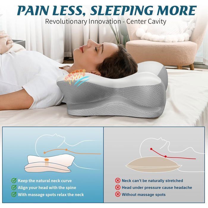 Almohada cervical ergonómica de espuma viscoelástica, almohada ortopédica para el dolor de cuello, que brinda soporte al cuello y la columna vertebral.