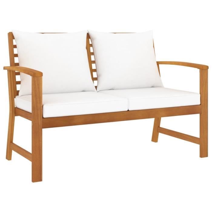 Banco de jardín vidaXL con cojín color crema, 120 cm, madera maciza de acacia.