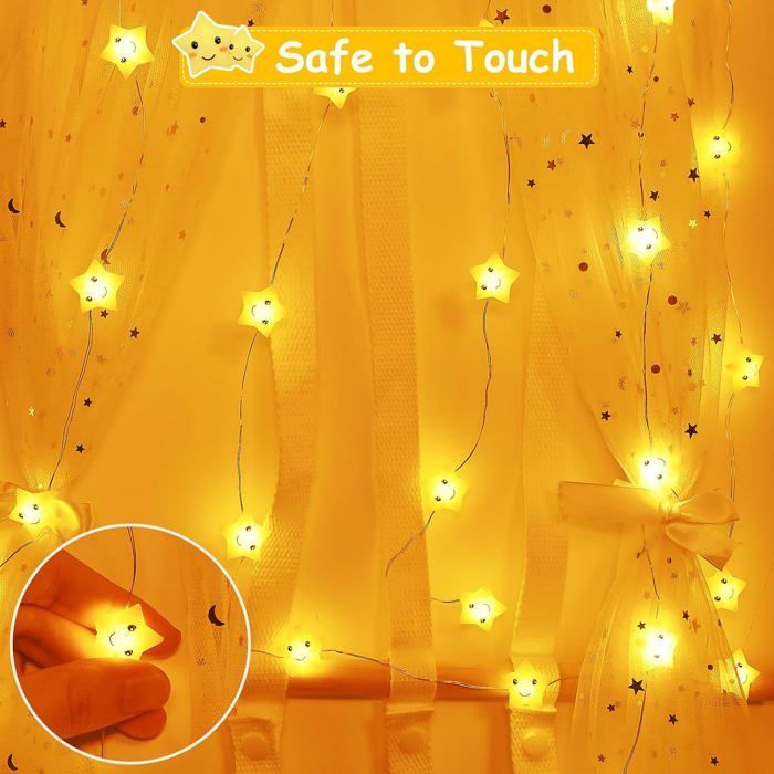 Battery Operated String Lights, 2m 20 LED Stars, Children's String Lights, with Timer, for Indoor Use