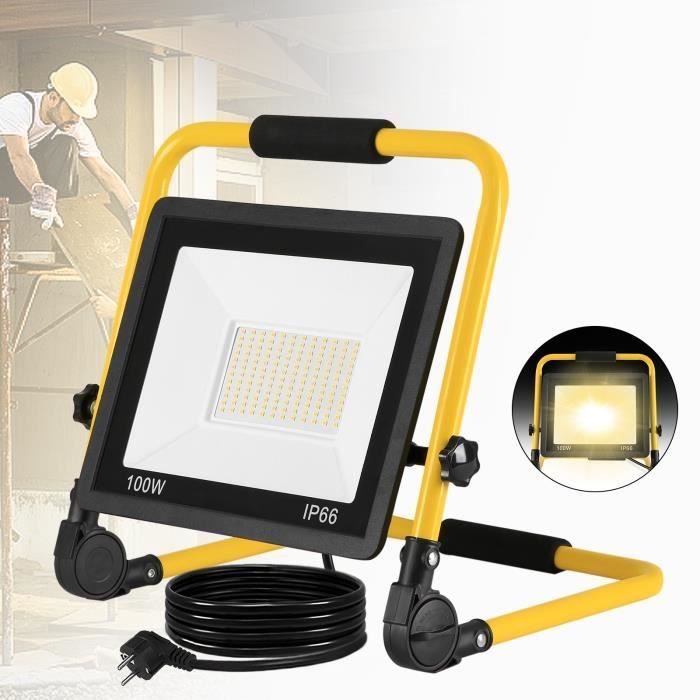 Foco LED - HENGMEI - 100W - Resistente al agua IP66 - Cable de 3m - Blanco cálido